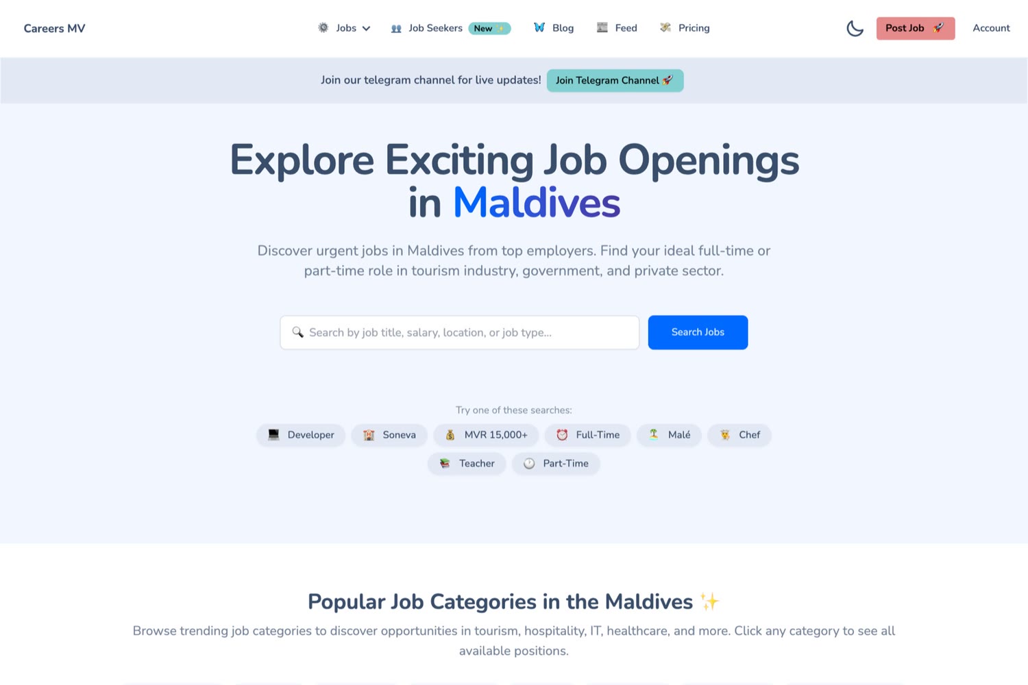 Careers MV, the live site's home page