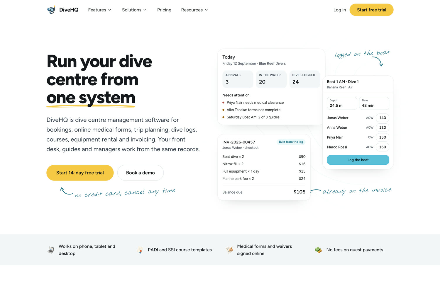 DiveHQ, the live site's home page