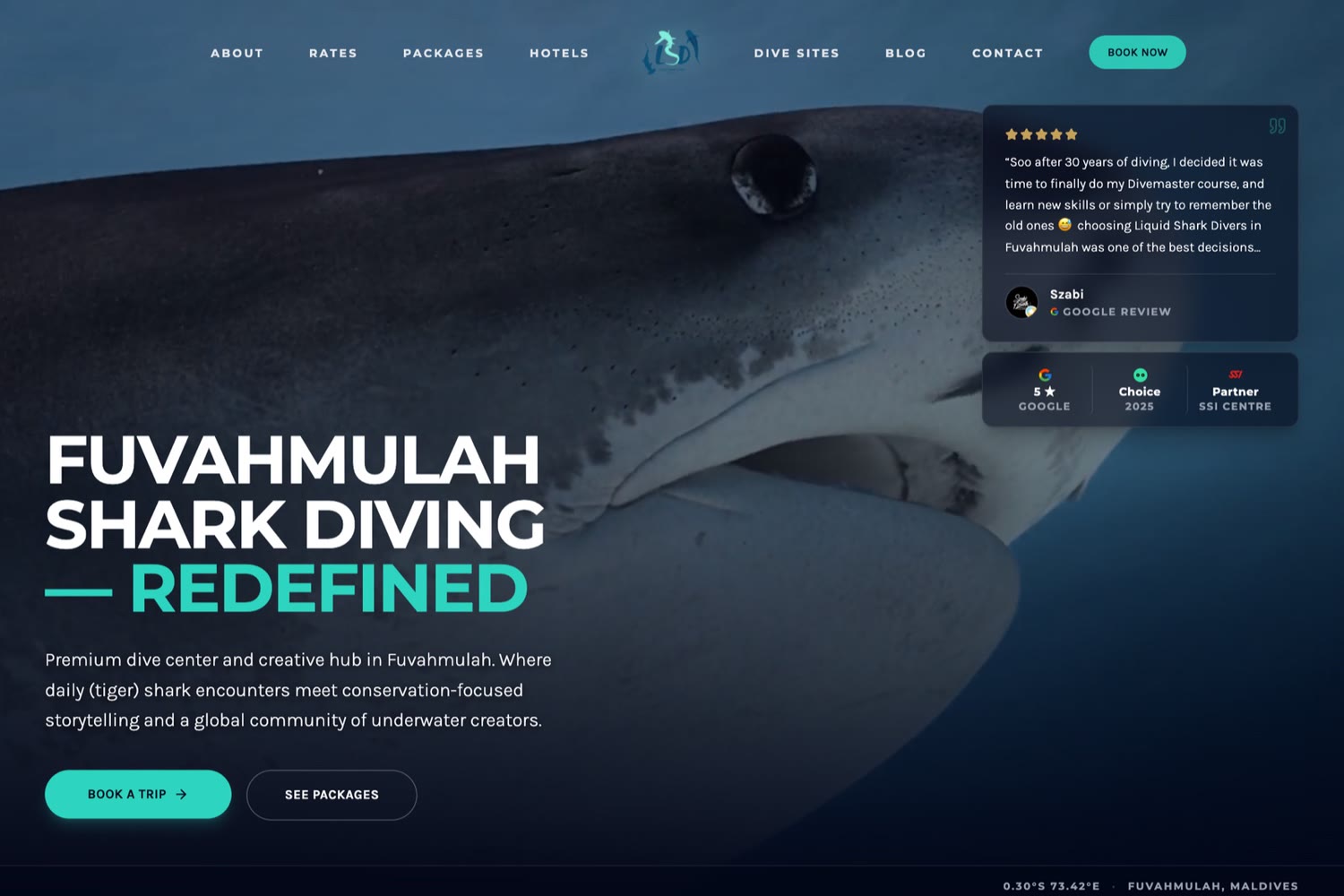 Liquid Shark Divers Fuvahmulah, the live site's home page