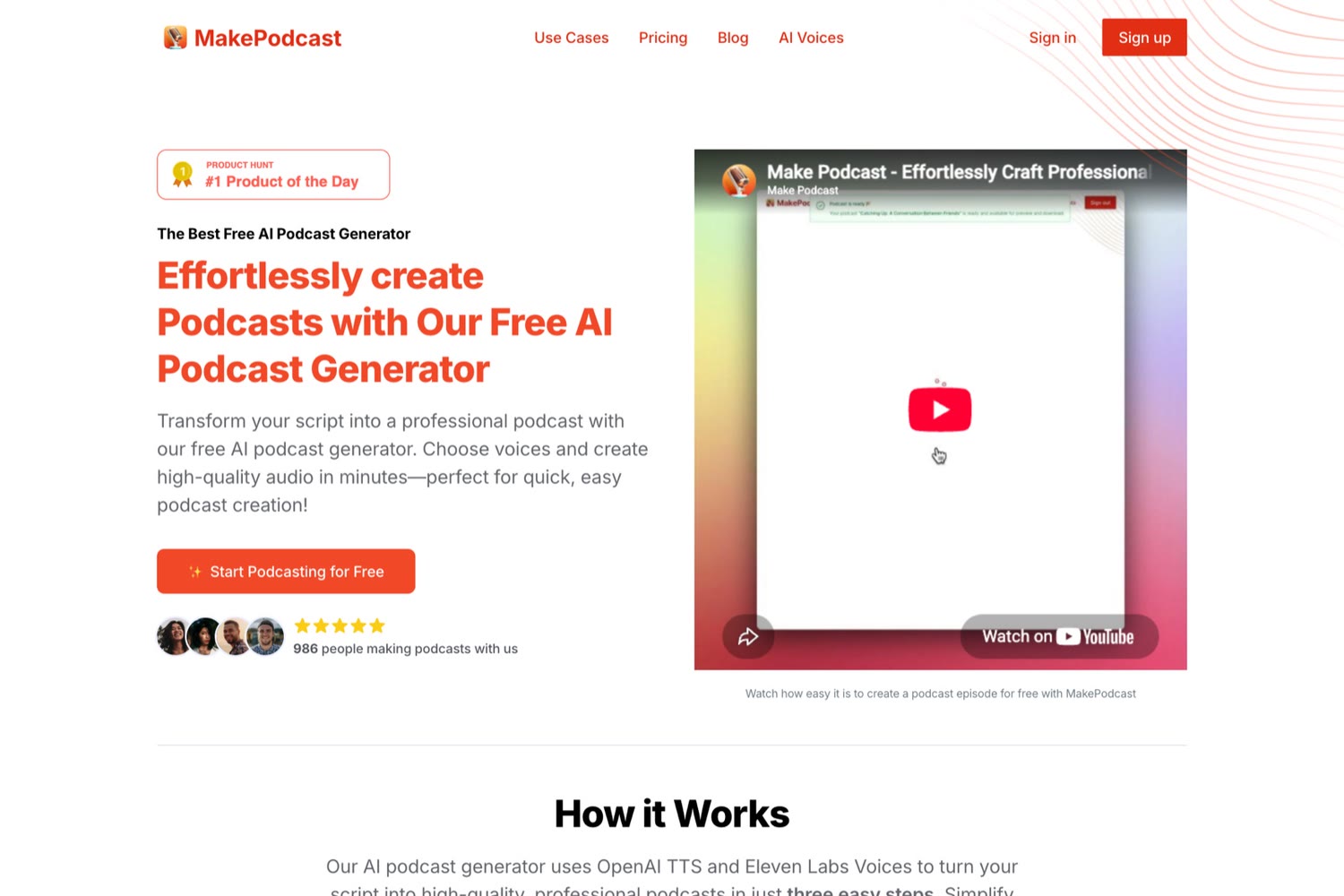 MakePodcast, the live site's home page