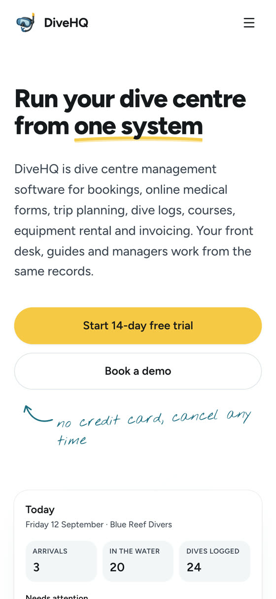 DiveHQ on a phone